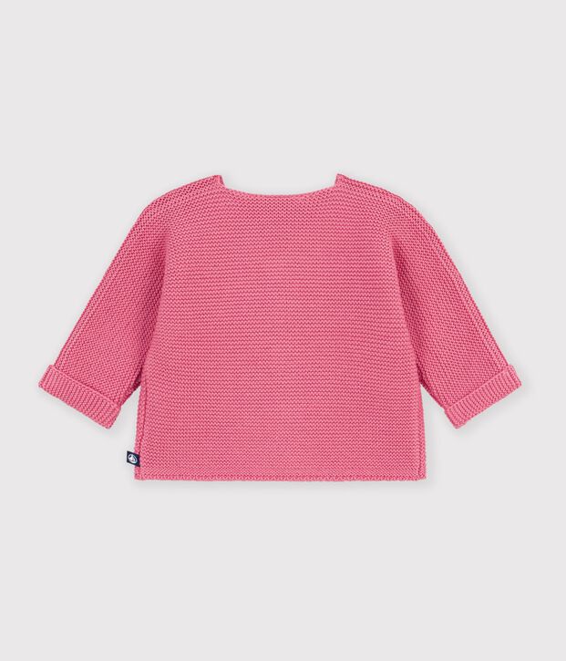 Cardigan b&eacute;b&eacute; tricot point mousse en coton uni pink