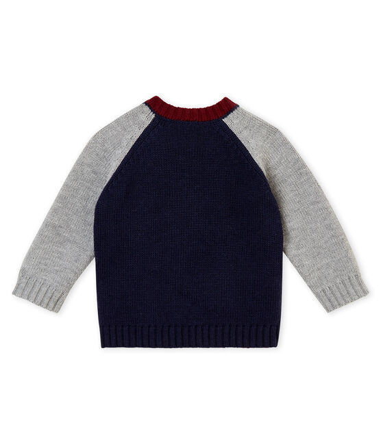 Baby boy's wool and cotton knit sweater SMOKING blue/SUBWAY grey