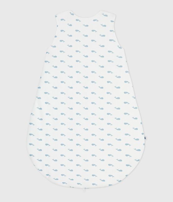 Babies' 3 TOG whale-print corduroy sleeping bag MARSHMALLOW /ADRIATIC