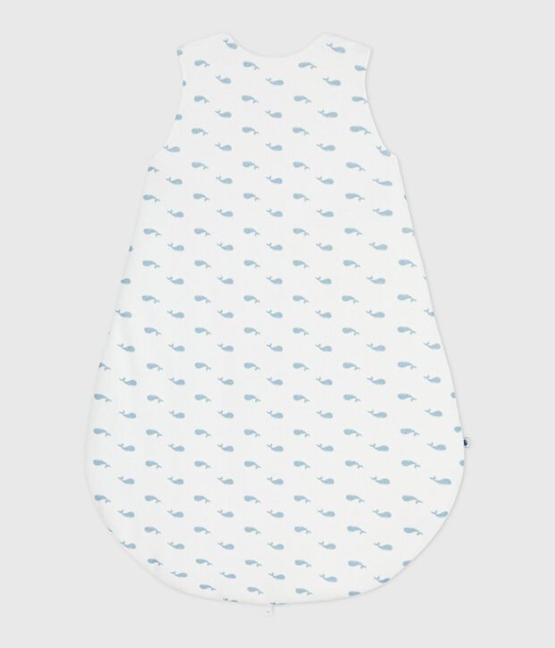Babies' 3 TOG whale-print corduroy sleeping bag white/blue