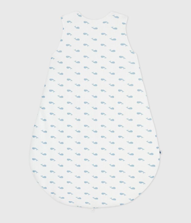 Babies' 3 TOG whale-print corduroy sleeping bag white/blue