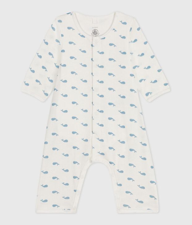 Babies' footless whale-print cotton bodyjama white/blue