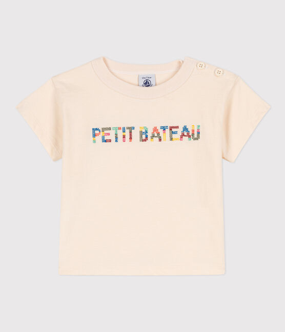 Babies' Embroidered Short-Sleeved Jersey T-Shirt AVALANCHE Ecru