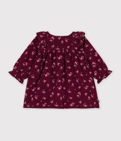 Babies' long-sleeved floral-print velour dress