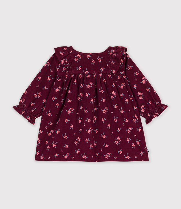 Babies' long-sleeved floral-print velour dress red/multicolor