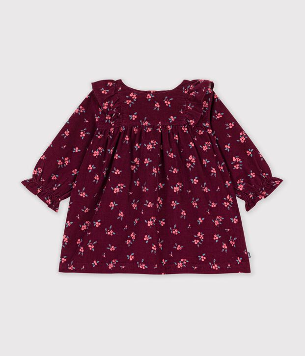 Babies' long-sleeved floral-print velour dress red/multicolor