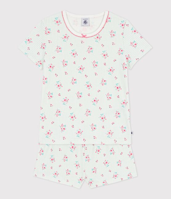 Children's floral print short cotton pyjamas MARSHMALLOW white/MULTICO white