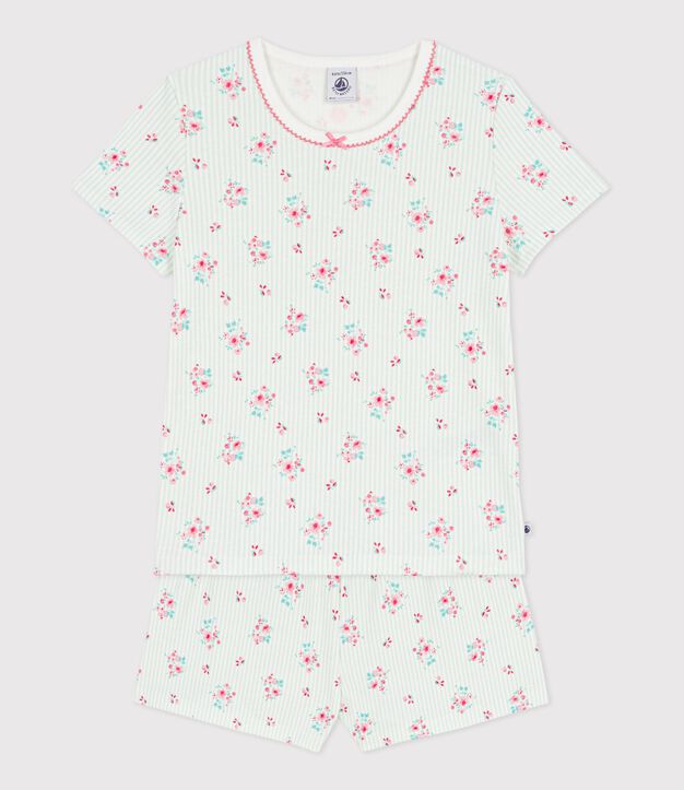 Children's floral print short cotton pyjamas white/multicolor