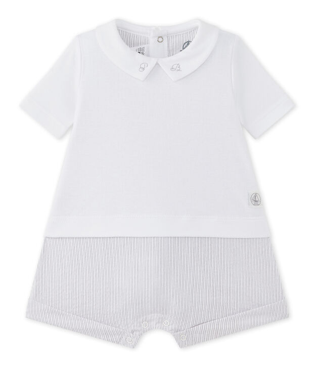 Baby boys' dual-fabric romper white/beige