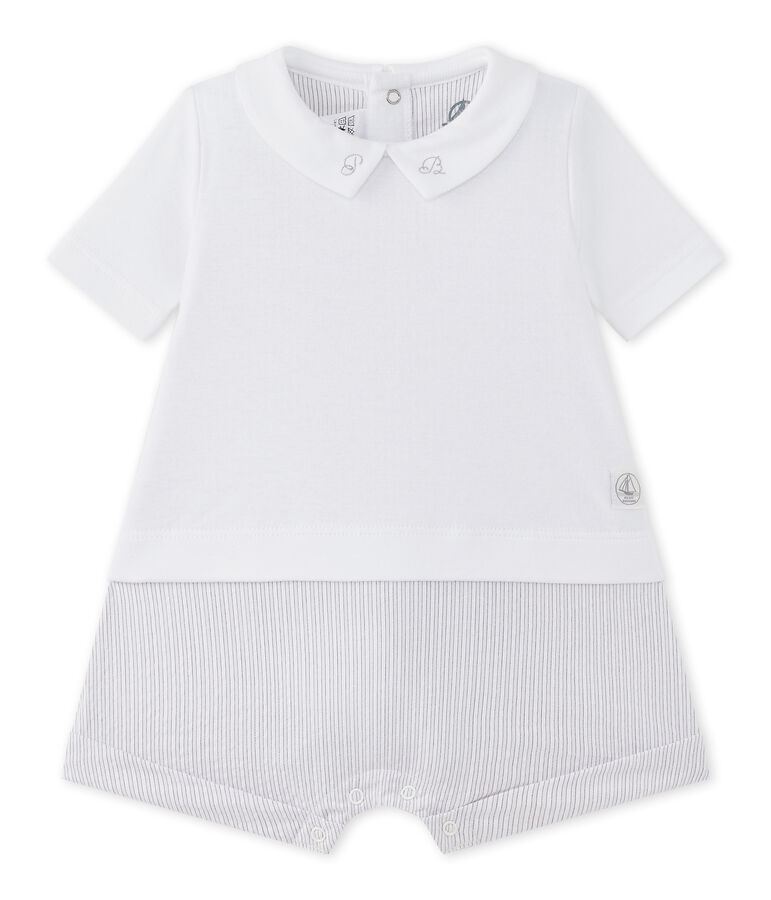 Baby boys' dual-fabric romper white/beige