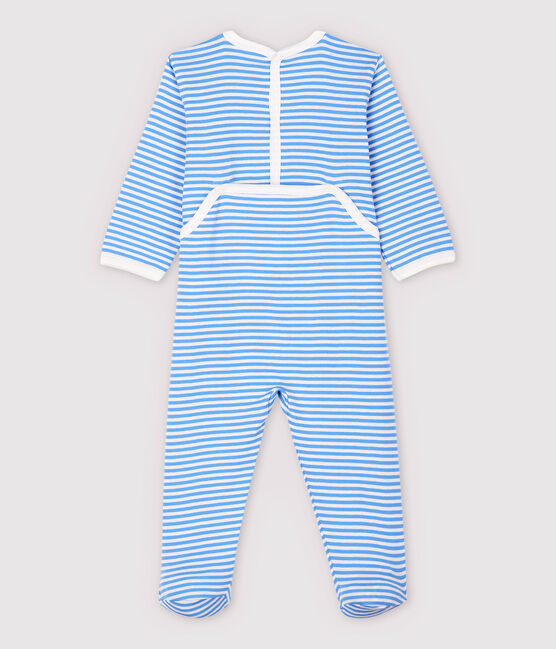 Babies' Blue Striped Fruit Cotton Sleepsuit EDNA blue/MARSHMALLOW white