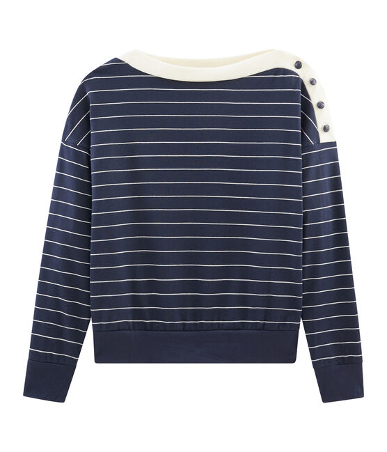 Women's Long-Sleeved Sweatshirt SMOKING blue/COQUILLE beige