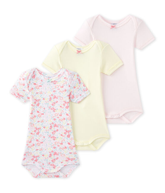 Set of 3 baby girls' short-sleeved bodysuits LOT white