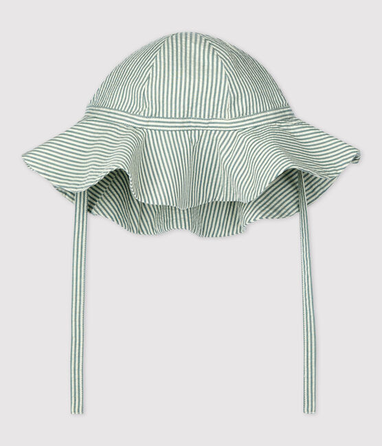 Babies' Striped Seersucker Floppy Hat BRUT blue/MARSHMALLOW white