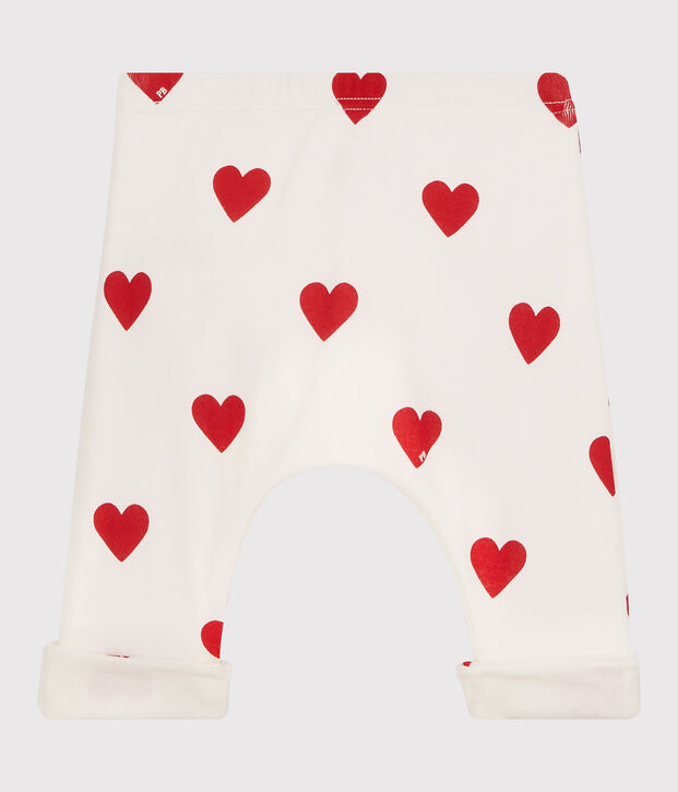 Babies' Red Heart Patterned Organic Cotton Trousers white/red