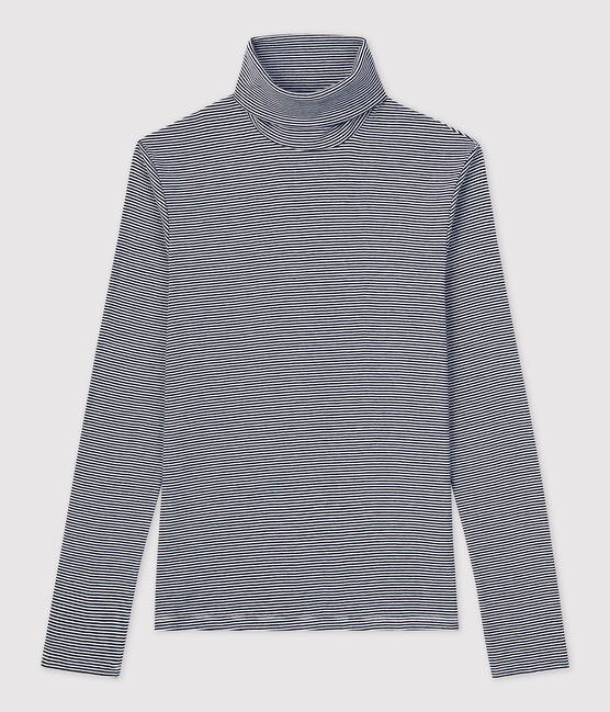 Women's Iconic Organic Cotton Polo Neck T-Shirt SMOKING blue/MARSHMALLOW white