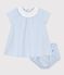 Babies' short cotton dress with its own stripy bloomers MARSHMALLOW blue/FLO