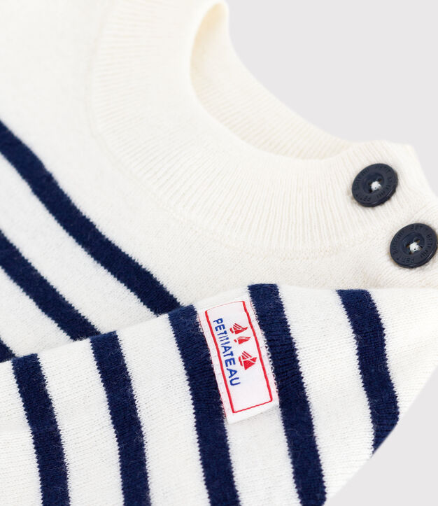 Babies' stripy wool and cotton sailor-style jumper blue/blue