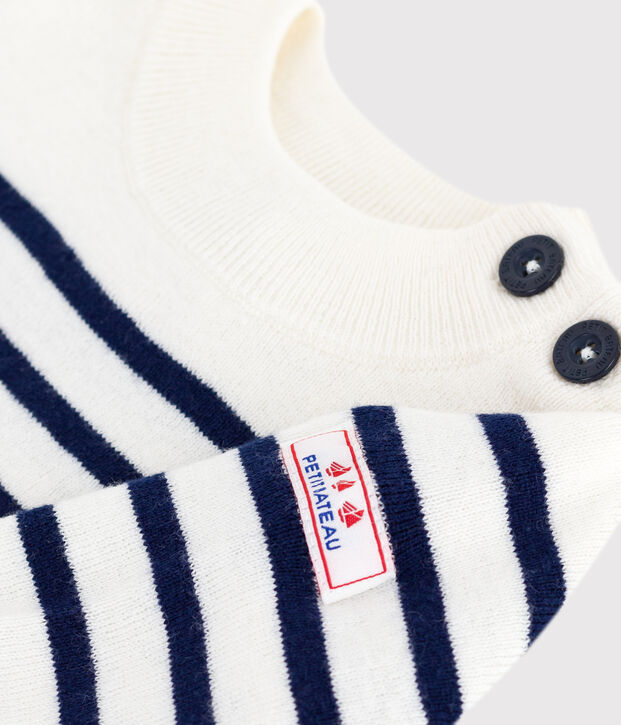 Babies' stripy wool and cotton sailor-style jumper blue/blue