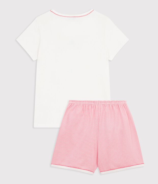 Children's short cotton pyjamas with an ocean design white/pink