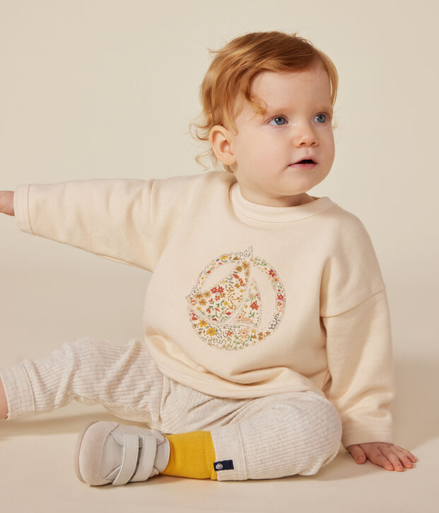 Babies' fleece sweatshirt Ecru