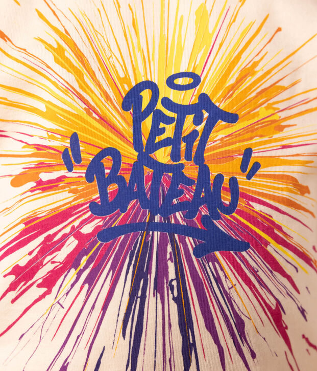 Boys' short-sleeved cotton T-shirt Ecru/multicolor