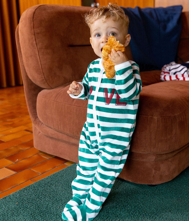 Babies' Velour Sleepsuit green/white