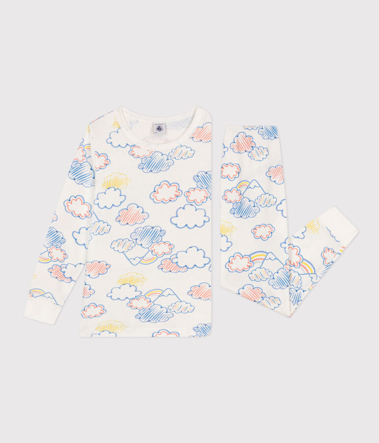 Children's Cotton Cloud and Rainbow Print Pyjamas white/multicolor