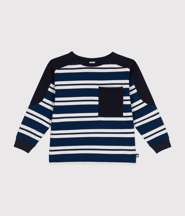 Boys' thick cotton sweatshirt blue/beige