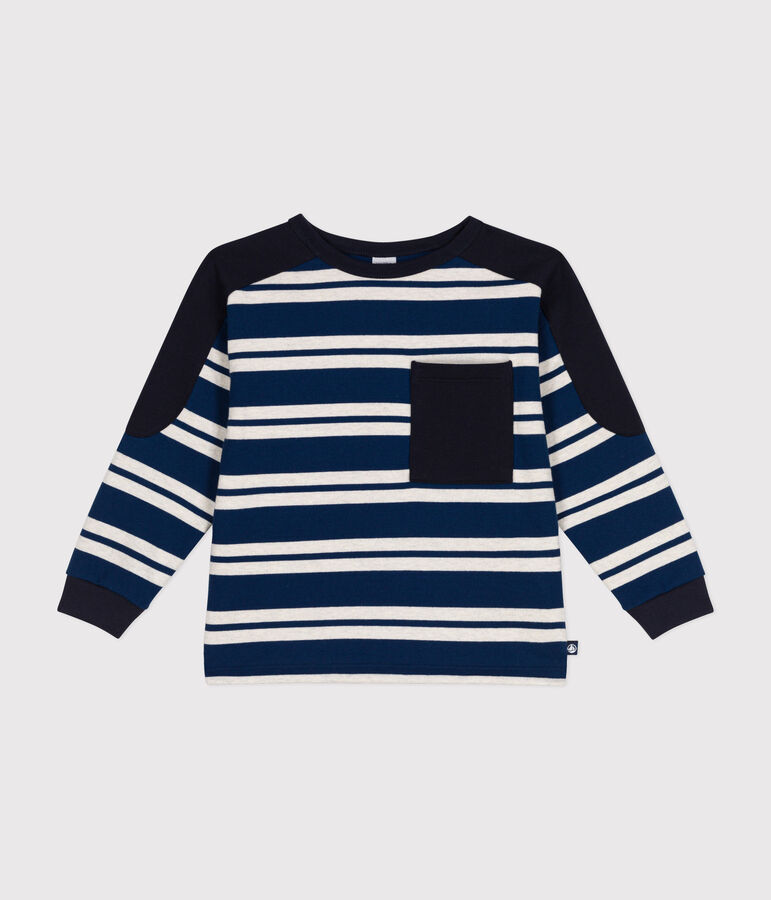 Boys' thick cotton sweatshirt blue/beige