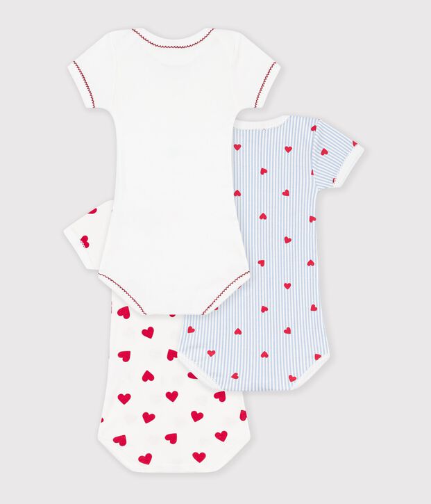 Pack of short-sleeved heart-print cotton bodies for babies multicolor