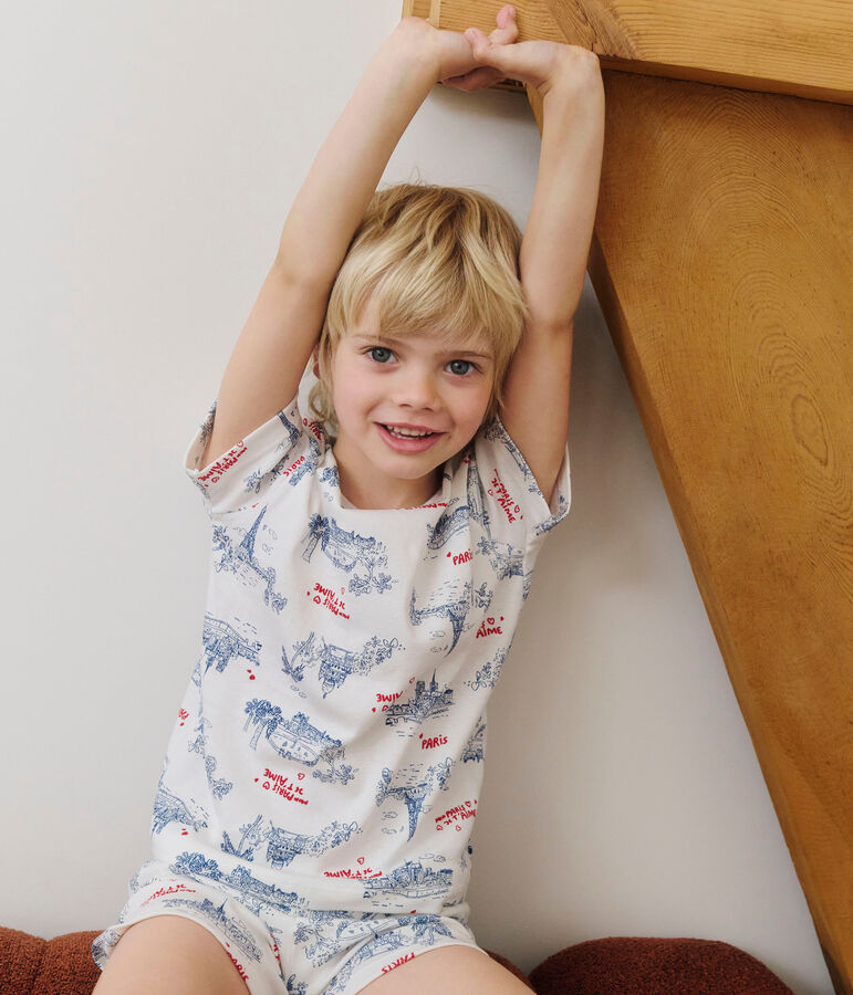 Children's short Paris print cotton pyjamas white/multicolor