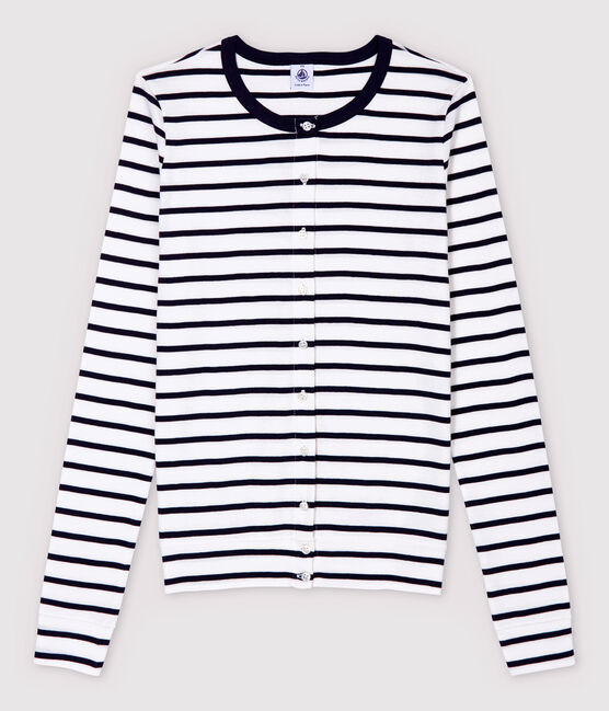Women's Iconic Striped Cotton Cardigan MARSHMALLOW white/SMOKING blue