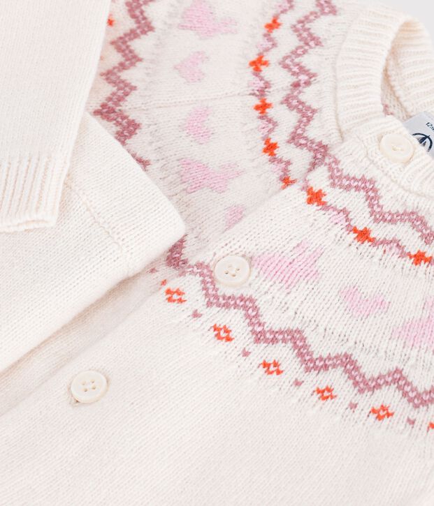 Jacquard knit outfit for babies Ecru/pink