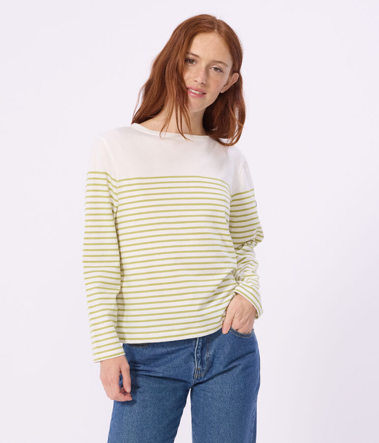 Women's stripy cotton Breton top green/green