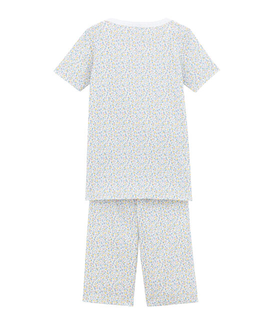 Girl's calf-length print shortie pyjamas ECUME white/MULTICO white
