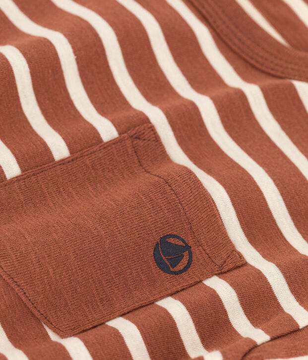 Boys' Long-Sleeved Cotton T-Shirt brown/ecru