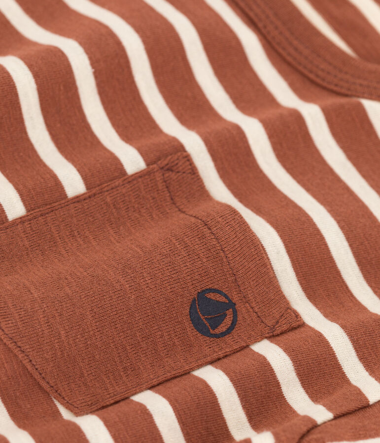 Boys' Long-Sleeved Cotton T-Shirt brown/ecru