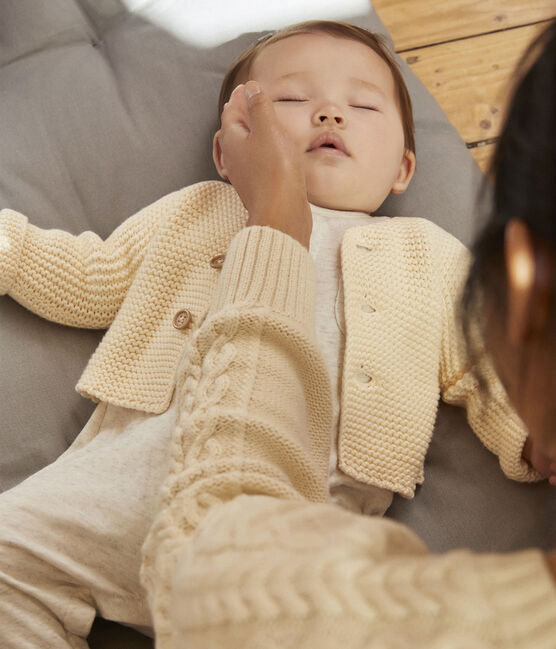 Babies' Moss Stitch Cotton Cardigan AVALANCHE Ecru