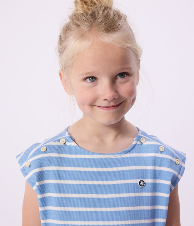 Children's sleeveless stripy cotton dress blue/white