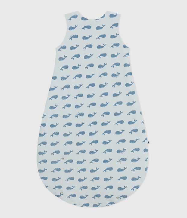 Babies' 3 TOG whale-print velour sleeping bag blue/blue