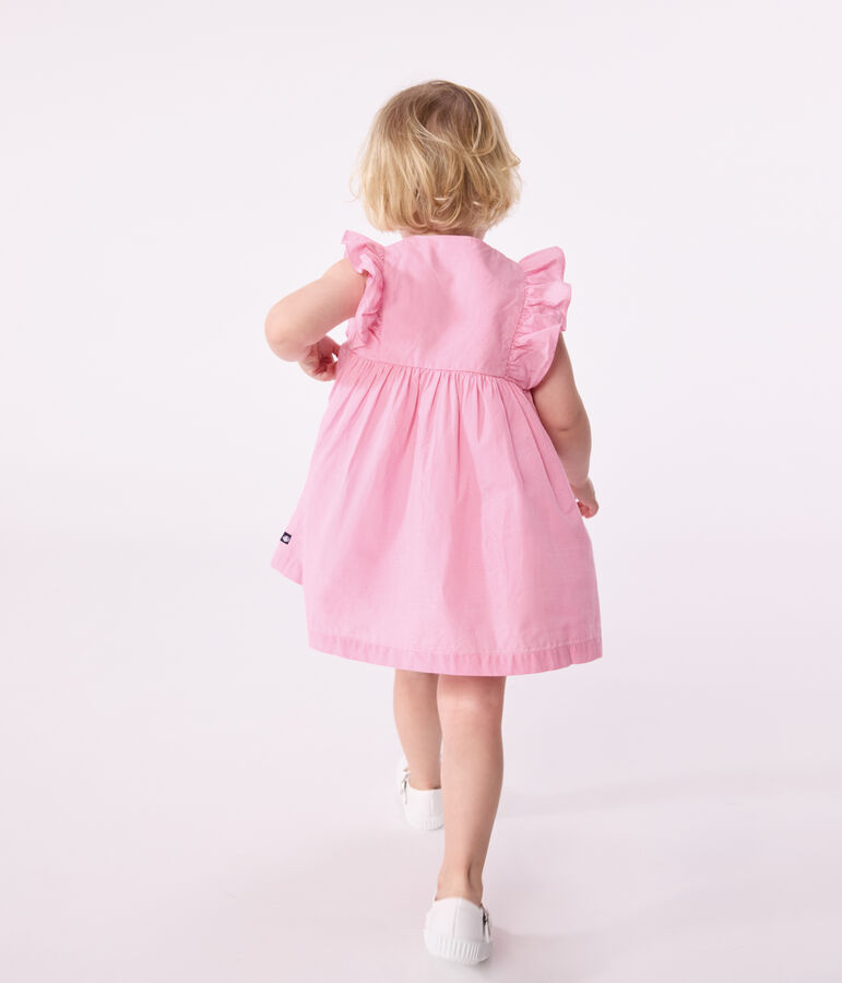 Babies' short-sleeved lightweight cotton gingham print dress and bloomers white/pink