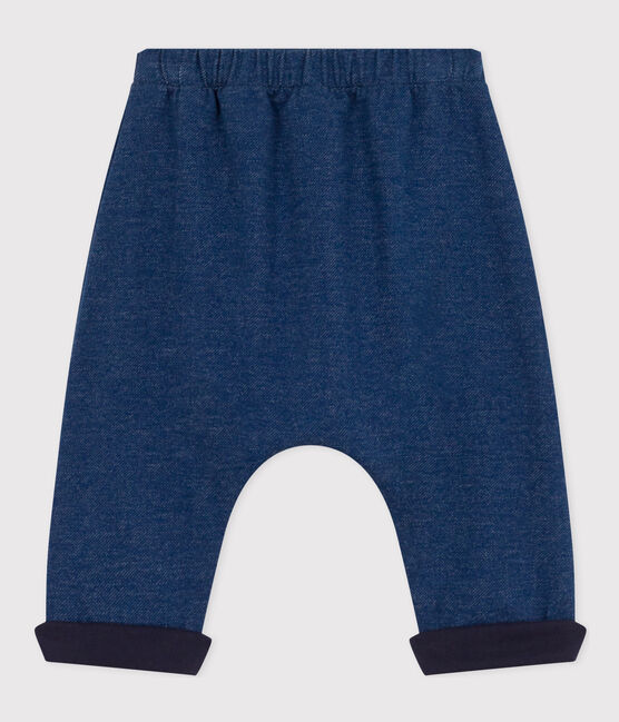Babies' Denim Fleece Parachute Trousers MEDIEVAL blue/ECRU beige