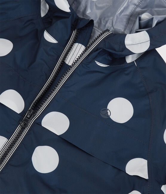 Girls' Recycled Polyester Mid-Length Windbreaker MEDIEVAL blue/MARSHMALLOW white