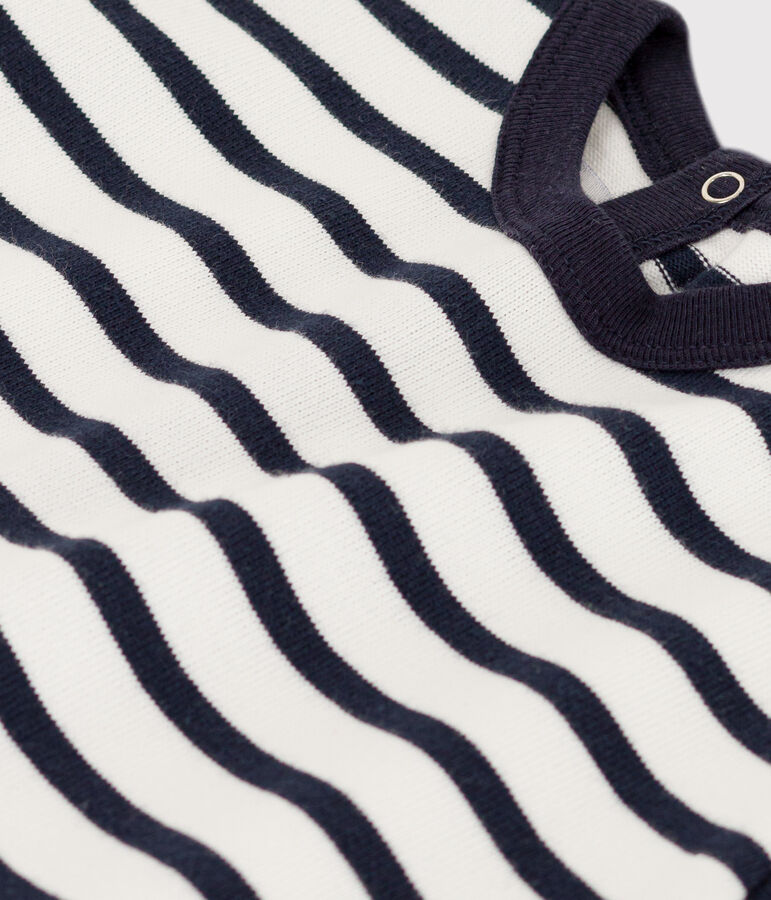 Babies' Thick Jersey Striped Playsuit MARSHMALLOW white/SMOKING blue