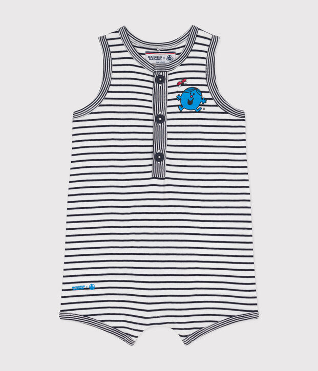 Babies' Mr. Men and Little Miss cotton playsuit white/blue