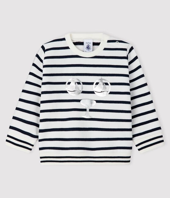 Baby boy's fleece sweatshirt MARSHMALLOW white/SMOKING blue