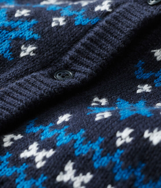 Baby Boys' Wool and Cotton Cardigan SMOKING blue/MULTICO white