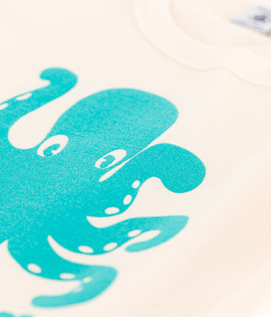 Boys' Short-Sleeved Flocked T-Shirt AVALANCHE Ecru