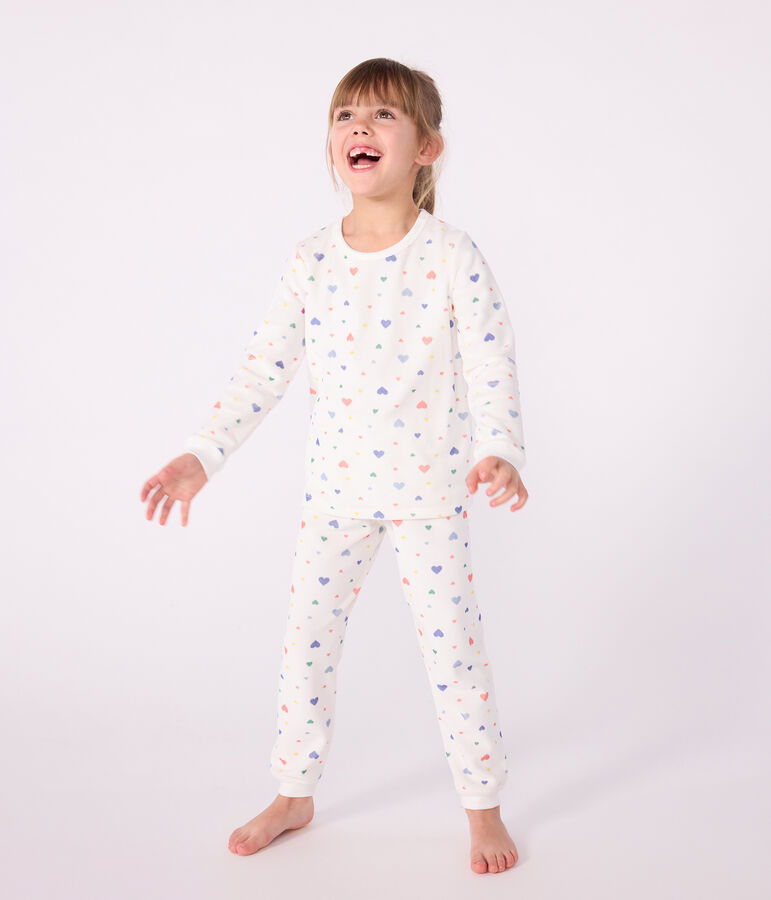 Children's heart-print velour pyjamas white/multicolor